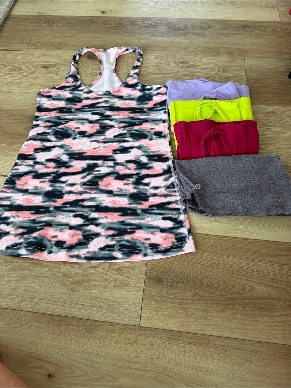 lululemon athletica Pink, Black & White Camo Racerback Tank